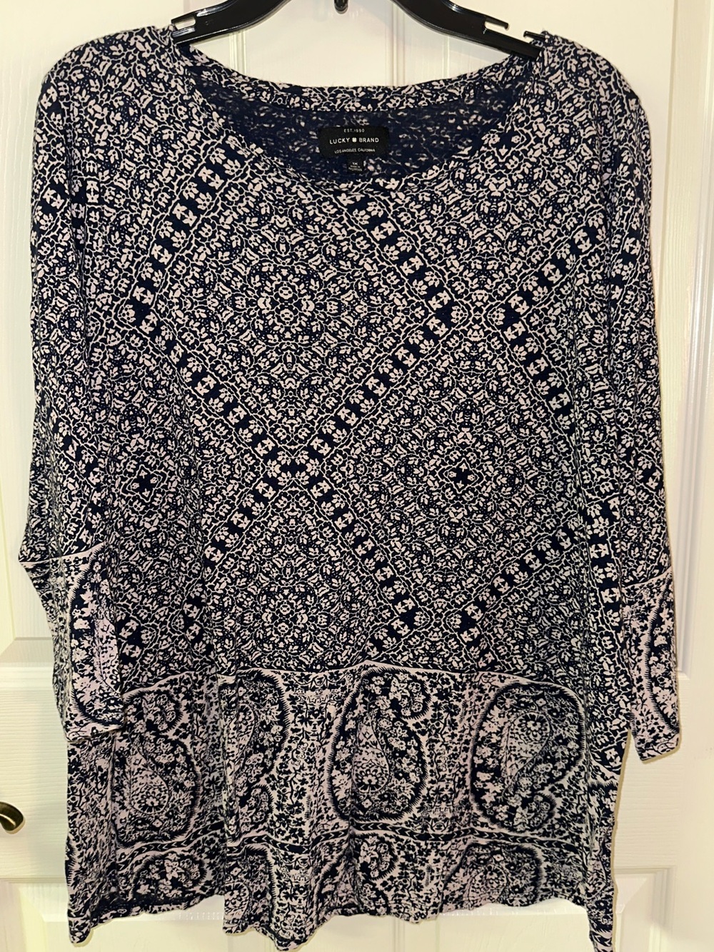 Lucky Brand Navy and Cream Paisley Print Tunic
